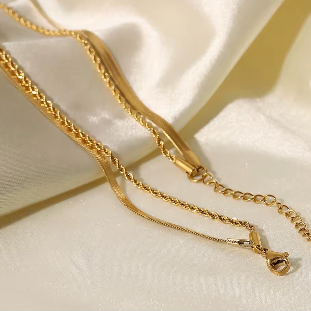 Gold Plated Flat Snake Chain Layer Necklace Stainless Steel Snake Rope - Picture 3 of 4